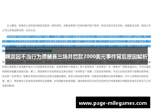 魏震因不当行为遭禁赛三场并罚款2000美元事件背后原因解析